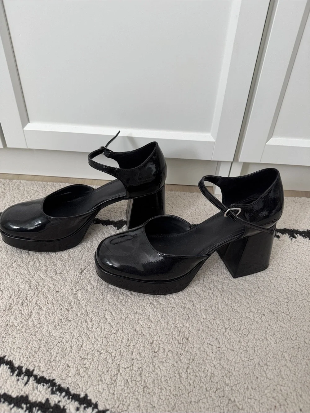 Wild Fable Black Patent Platform Mary Jane Heels with Ankle Strap